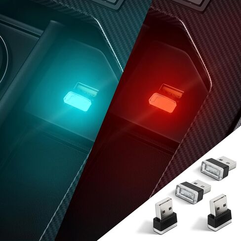 4PCS USB LED Car Interior Atmosphere Lamp, Plug-in USB Decor Night Light, Portable Auto Ambient Lighting Kit, Universal Vehicle Interior Accessories Mini USB LED Light for Most Cars Red in Saudi Arabia