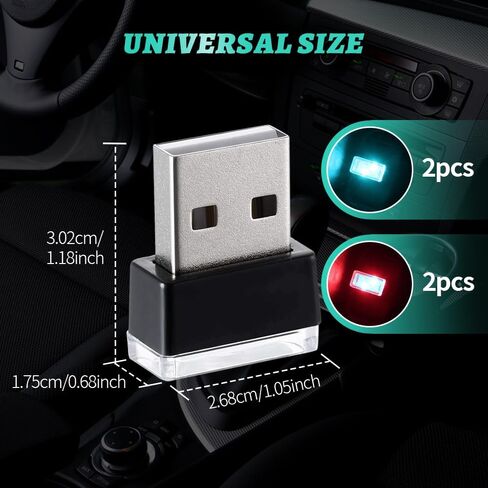 4PCS USB LED Car Interior Atmosphere Lamp, Plug-in USB Decor Night Light, Portable Auto Ambient Lighting Kit, Universal Vehicle Interior Accessories Mini USB LED Light for Most Cars Red in Saudi Arabia