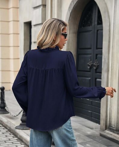 Button Down Shirts for Women Dressy Casual Long Puff Sleeve Blouses Elegant Retro Fall Pleated Tops Business Casual in Kuwait