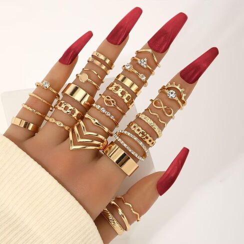 Women's Stackable Ring Set, Trendy Knuckle Rings with Heart, Butterfly and Wave Styles in Saudi Arabia