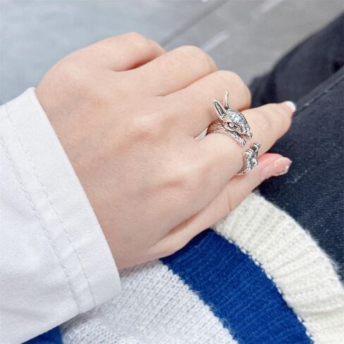 OIDIMS Unique Rabbit Statement Biker Rings for Women Men Cute Animal Pet Open Adjustable Stacking Bunny Ring Wrap Thumb Expandable Vintage Style Funny Comfort Fit Easter Party Friendship Jewelry in Saudi Arabia