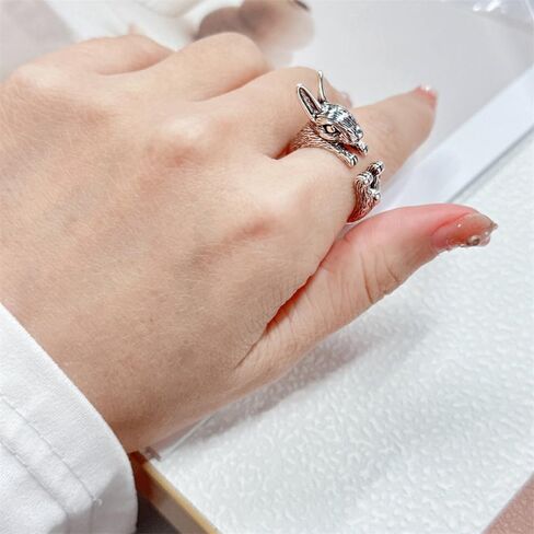 OIDIMS Unique Rabbit Statement Biker Rings for Women Men Cute Animal Pet Open Adjustable Stacking Bunny Ring Wrap Thumb Expandable Vintage Style Funny Comfort Fit Easter Party Friendship Jewelry in Saudi Arabia