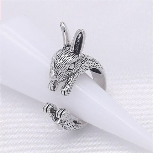 OIDIMS Unique Rabbit Statement Biker Rings for Women Men Cute Animal Pet Open Adjustable Stacking Bunny Ring Wrap Thumb Expandable Vintage Style Funny Comfort Fit Easter Party Friendship Jewelry in Saudi Arabia
