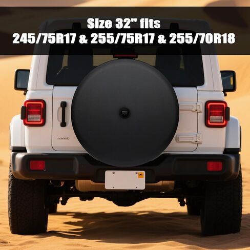 غطاء إطار احتياطي من Amooca مع فتحة للكاميرا، واقي للعجلة الاحتياطية مناسب لسيارة Jeep Wrangler JL مع كاميرا احتياطية، Sport & Sahara (2018-2025) أسود 32 بوصة (يناسب 245/75R17، 255/75R17، 255/70R18) in Kuwait