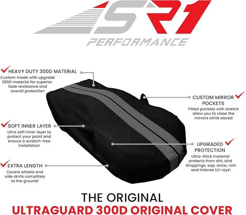 غطاء سيارة Chevy Camaro - مقاس مخصص داخلي/خارجي - Ultraguard Plus 300 Denier مقاوم للماء للأشعة فوق البنفسجية والمطر - مناسب تمامًا لسيارة شيفروليه Camaros 2010-2024 (أسود مع خطوط حمراء) in Saudi Arabia