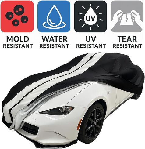 غطاء سيارة Chevy Camaro - مقاس مخصص داخلي/خارجي - Ultraguard Plus 300 Denier مقاوم للماء للأشعة فوق البنفسجية والمطر - مناسب تمامًا لسيارة شيفروليه Camaros 2010-2024 (أسود مع خطوط حمراء) in Saudi Arabia