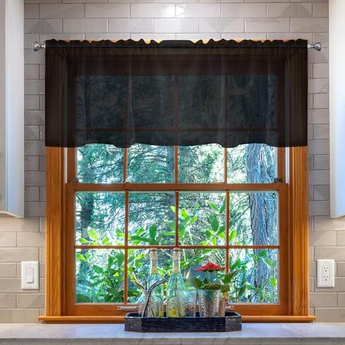 Sheer Burgundy Curtains 36 inches Long, 2 Panels Solid Voile Sheer Curtain, Rod Pocket Window Treatment Panels for Bedroom Living Room in Saudi Arabia