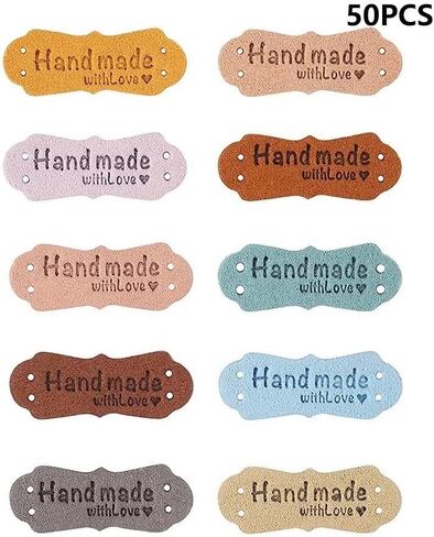 50Pcs Wholesale Handmade Letter Tags Clothing Labels Rectangle Hand Made PU Tags DIY Sewing Bags Hat Scarf Gift Decor in Saudi Arabia