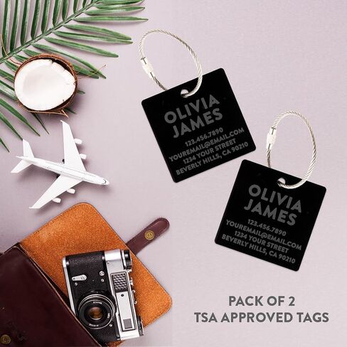 Andaz Press 2-pack علامات الأمتعة المخصصة لحقيبة السفر مع حلقات من الفولاذ المقاوم للصدأ، علامات تعريف أكريليك منقوشة بالليزر 2 بوصة، علامات حقيبة للأمتعة، حقائب الظهر، السفر، علامات الأمتعة الوردية للنساء والرجال والأطفال in Kuwait