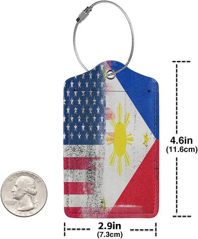 Philippine Flag and American Flag 2-Pack Leather Luggage Tag Set, Travel Luggage Tags with Privacy Id Label, Stainless Steel Ring and Address Card for Men and Women Travel in Kuwait