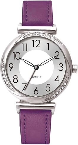 NUOVO Women's Watch Ladies Quartz Watch with Crystal Accents Purple Leather Band Silver Dial in Saudi Arabia