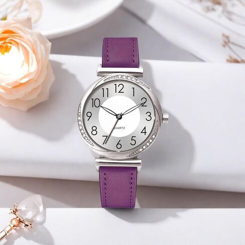 NUOVO Women's Watch Ladies Quartz Watch with Crystal Accents Purple Leather Band Silver Dial in Saudi Arabia
