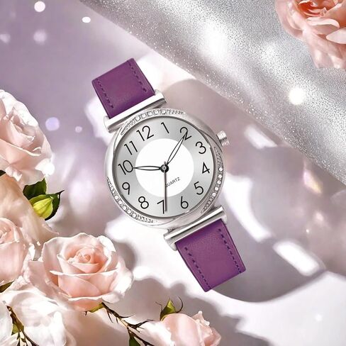 NUOVO Women's Watch Ladies Quartz Watch with Crystal Accents Purple Leather Band Silver Dial in Saudi Arabia