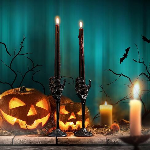LemonRoad 2 Pcs Halloween Skull Candle Holders Halloween Table Centerpieces Fireplace Decorations Skeleton Gothic Decor Horror Skeleton Skull Candlestick Holders for Home Office Bar Party Supplies in Saudi Arabia