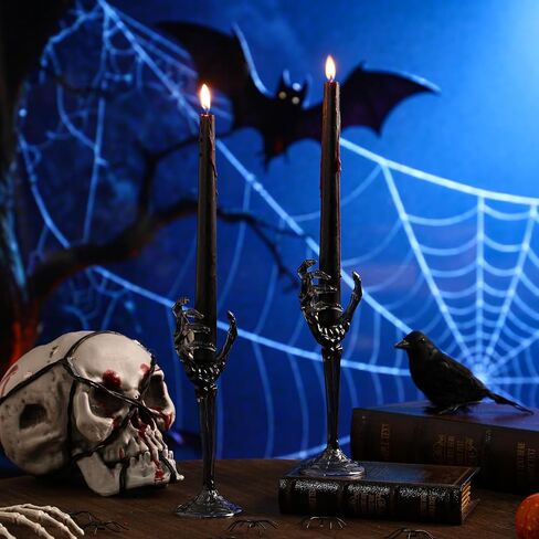 LemonRoad 2 Pcs Halloween Skull Candle Holders Halloween Table Centerpieces Fireplace Decorations Skeleton Gothic Decor Horror Skeleton Skull Candlestick Holders for Home Office Bar Party Supplies in Saudi Arabia