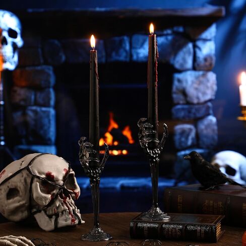 LemonRoad 2 Pcs Halloween Skull Candle Holders Halloween Table Centerpieces Fireplace Decorations Skeleton Gothic Decor Horror Skeleton Skull Candlestick Holders for Home Office Bar Party Supplies in Saudi Arabia