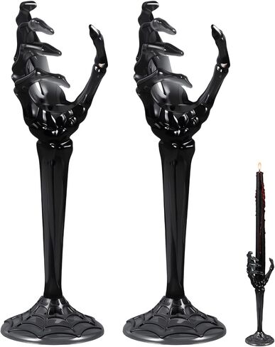 LemonRoad 2 Pcs Halloween Skull Candle Holders Halloween Table Centerpieces Fireplace Decorations Skeleton Gothic Decor Horror Skeleton Skull Candlestick Holders for Home Office Bar Party Supplies in Saudi Arabia