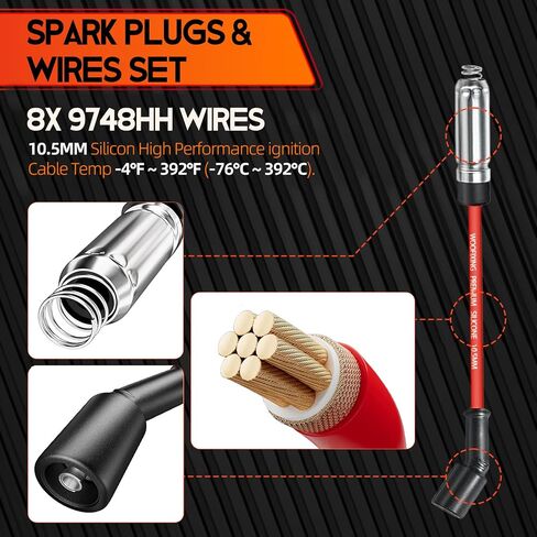 8x Iridium Spark Plugs and Wires Set for Chevy 5.3, 41-110 Spark Plugs for Silverado 1500 Suburban Avalanche Tahoe 5.3L 4.8L 6.0L, 9748HH Compatible with GMC Sierra Yukon in Saudi Arabia