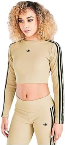 ADIDAS Women's Originals Ribbed Cropped Long-Sleeve Top in Beige/Beige Tone Size Small Polyester/Plastic in Saudi Arabia