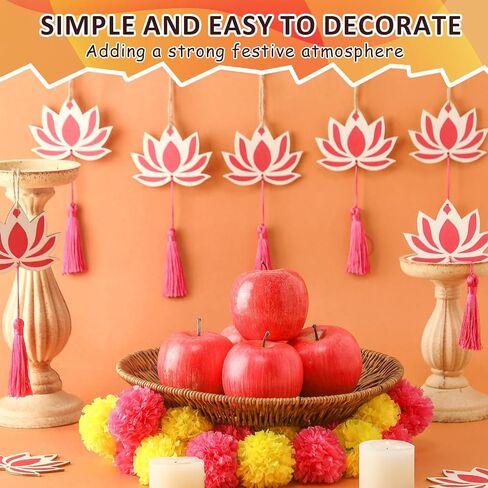 Chunful 10 Sets Lotus Hangings for Diwali Indian Decoration for Home Floral Wall Hangings for Temple Decor Pooja Room Decoration Back Dropper Showpiece for Shivratri Navratri Indian Wedding in Saudi Arabia