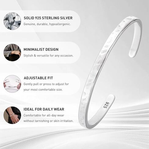 سوار من الفضة الاسترليني عيار 925 مطروق للرجال والنساء، مجوهرات مصقولة مصنوعة يدويًا مقاس 4 مم، للارتداء اليومي، مقاسات صغيرة وكبيرة in Kuwait