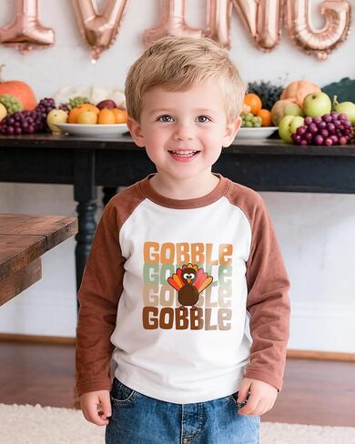 قمصان مضحكة لعيد الشكر للأطفال الصغار والأولاد والبنات تي شيرت برسومات اليقطين التركي ملابس علوية من عمر 2-8 سنوات in Kuwait