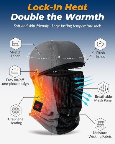 Graphene Heated Balaclava Gifts for Men Women 6000 mAh Battery Packs Intelligent Winter Cold Weather Gift in Saudi Arabia