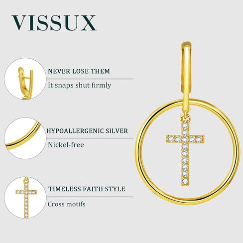 18K Gold Plated Hoop Cross Earrings for Women, Nickel-Free & Hypoallergenic, Lightweight Rhinestone Sparkly Cross Dangle Earrings, 1.79 Inch in Saudi Arabia