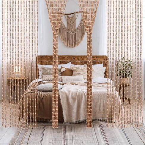 ستارة باب مطرزة يدويًا للمدخل بوهو معلقة ستارة خرز للباب لخزانة المدخل وغرفة النوم وغرفة المعيشة ومقسم غرفة الهبي الجمالية، 35.5 × 75 بوصة بني in Kuwait