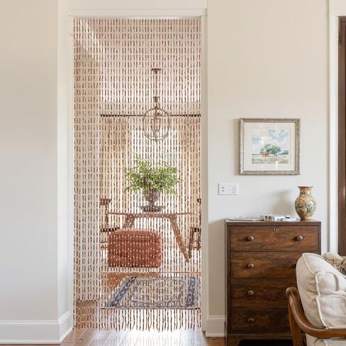 ستارة باب مطرزة يدويًا للمدخل بوهو معلقة ستارة خرز للباب لخزانة المدخل وغرفة النوم وغرفة المعيشة ومقسم غرفة الهبي الجمالية، 35.5 × 75 بوصة بني in Kuwait