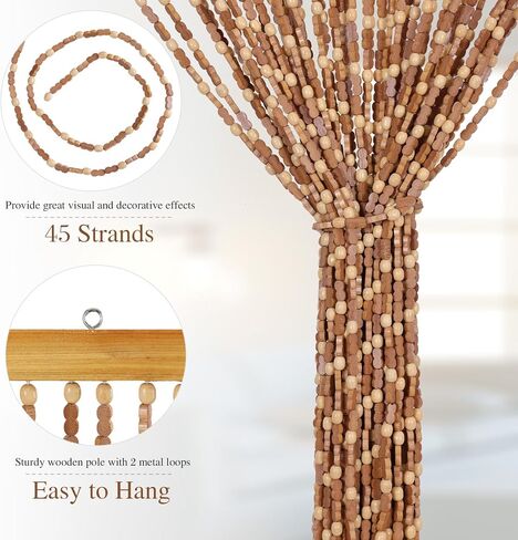 ستارة باب مطرزة يدويًا للمدخل بوهو معلقة ستارة خرز للباب لخزانة المدخل وغرفة النوم وغرفة المعيشة ومقسم غرفة الهبي الجمالية، 35.5 × 75 بوصة بني in Kuwait