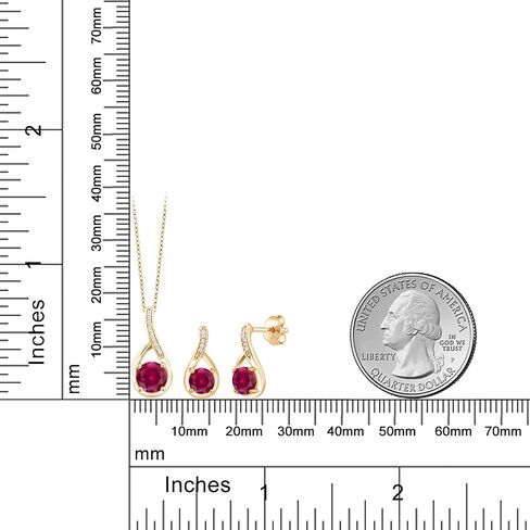 Gem Stone King 18K Yellow Gold Plated Silver Red Created Ruby and Diamond Pendant and Earrings Jewelry Set For Women | 2.34 Cttw | With 18 Inch Chain | Fine Jewelry Gifts for Her Mom Women Wife in Saudi Arabia