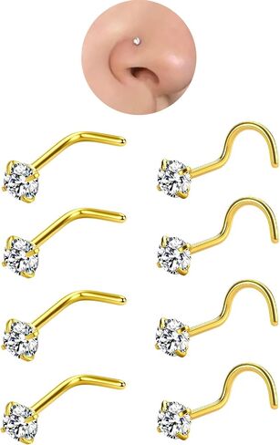 Nose Rings Studs for Women Men: Hypoallergenic Gold Silver 316L Surgical Stainless Steel Septum L Shape/Corkscrew Nose Studs Body Piercing Jewelry Tragus Conch 20G 18G in Saudi Arabia