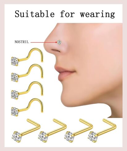Nose Rings Studs for Women Men: Hypoallergenic Gold Silver 316L Surgical Stainless Steel Septum L Shape/Corkscrew Nose Studs Body Piercing Jewelry Tragus Conch 20G 18G in Saudi Arabia