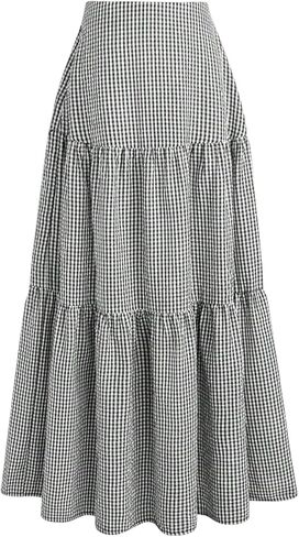 تنورة طويلة منقوشة للنساء من SOLY HUX، تنانير طويلة واسعة بخصر عالٍ وحاشية مكشكشة على شكل حرف A in Kuwait