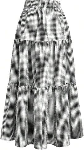 تنورة طويلة منقوشة للنساء من SOLY HUX، تنانير طويلة واسعة بخصر عالٍ وحاشية مكشكشة على شكل حرف A in Kuwait