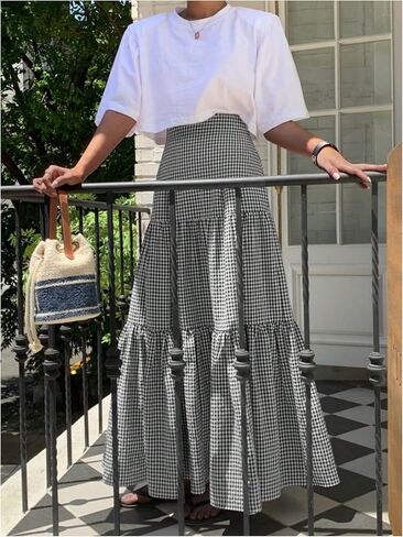 تنورة طويلة منقوشة للنساء من SOLY HUX، تنانير طويلة واسعة بخصر عالٍ وحاشية مكشكشة على شكل حرف A in Kuwait