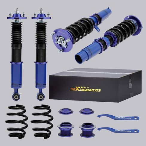 maxpeedingrods Coilovers لسيارات BMW E46 1998-2006 316i 318d 320i، 323i 325i 328i 330i، طقم تعليق كويلوفيرز قابل للتعديل للارتفاع، دعامات ممتصة للصدمات محددة مسبقًا، طقم خفض أزرق in Saudi Arabia