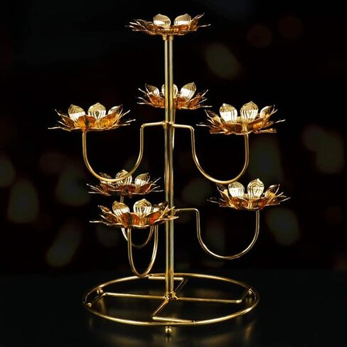 لوتس Tealight شمعة حامل: الشمعدانات المعدنية الرجعية حامل شمع حامل الشمعدان البوذي حامل شمع المعبد حامل شموع النمط الصيني ديكور المعبد البوذي in Kuwait