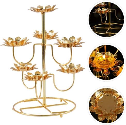 لوتس Tealight شمعة حامل: الشمعدانات المعدنية الرجعية حامل شمع حامل الشمعدان البوذي حامل شمع المعبد حامل شموع النمط الصيني ديكور المعبد البوذي in Kuwait