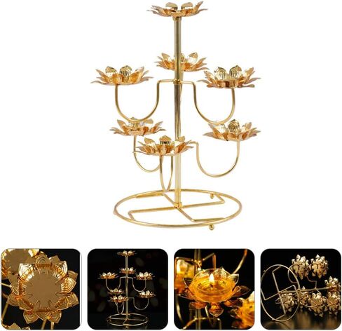 لوتس Tealight شمعة حامل: الشمعدانات المعدنية الرجعية حامل شمع حامل الشمعدان البوذي حامل شمع المعبد حامل شموع النمط الصيني ديكور المعبد البوذي in Kuwait