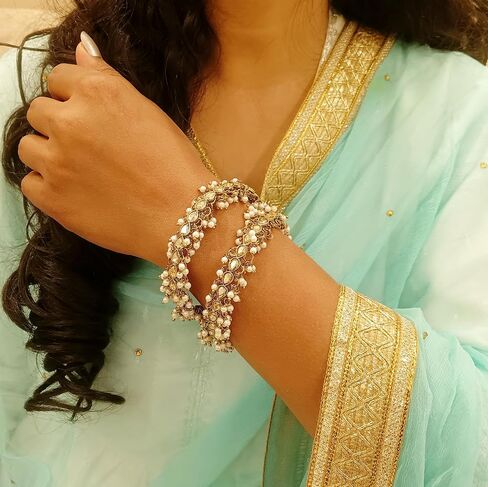 Efulgenz Indian Kundan Bangles Bridal Tear Drop Crystal Bangles with Faux Pearl Charms Beaded Bracelet Set Antique Finish Boho Bohemian Bridal Wedding Jewelry Indian Bangle Set for Women in Saudi Arabia