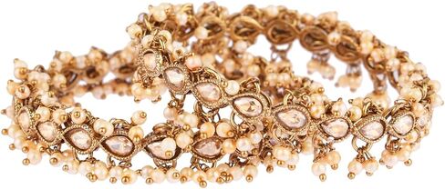 Efulgenz Indian Kundan Bangles Bridal Tear Drop Crystal Bangles with Faux Pearl Charms Beaded Bracelet Set Antique Finish Boho Bohemian Bridal Wedding Jewelry Indian Bangle Set for Women in Saudi Arabia