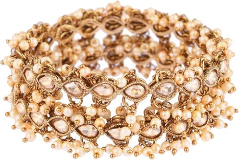 Efulgenz Indian Kundan Bangles Bridal Tear Drop Crystal Bangles with Faux Pearl Charms Beaded Bracelet Set Antique Finish Boho Bohemian Bridal Wedding Jewelry Indian Bangle Set for Women in Saudi Arabia