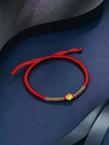24K Gold Bracelet Zodiac Charm Bracelets Constellation Jewelry Horoscope Sign Red Braided Bracelet Healing Dainty Solid Gold Gifts for Women Men in Saudi Arabia