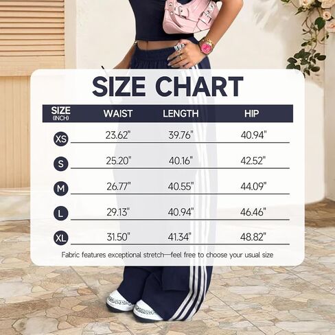 Women's Baggy Parachute Pants Wide Leg Y2k Track Pants Elastic Waisted Side Striped Pants Casual Streetwear in Saudi Arabia