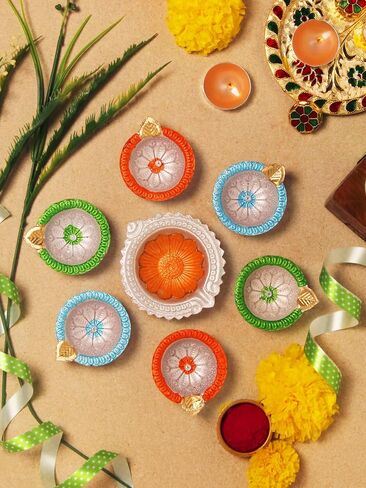 Premium Handmade Terracoaat Set of 7 Red Clay Diya for Diwali/Navratri Decorations Oil Lamp Diwali Clay Diya Tea Light Holder Home Decor Festival Gifts Puja Items - DIYA07HL01 in Saudi Arabia