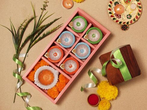 Premium Handmade Terracoaat Set of 7 Red Clay Diya for Diwali/Navratri Decorations Oil Lamp Diwali Clay Diya Tea Light Holder Home Decor Festival Gifts Puja Items - DIYA07HL01 in Saudi Arabia