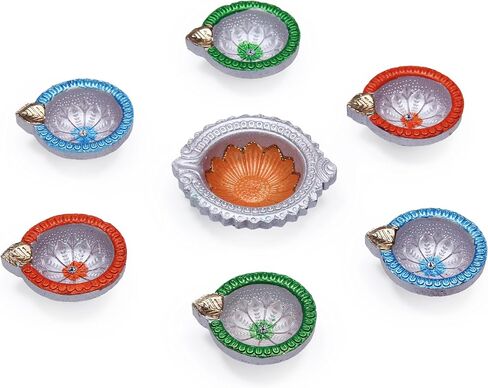 Premium Handmade Terracoaat Set of 7 Red Clay Diya for Diwali/Navratri Decorations Oil Lamp Diwali Clay Diya Tea Light Holder Home Decor Festival Gifts Puja Items - DIYA07HL01 in Saudi Arabia
