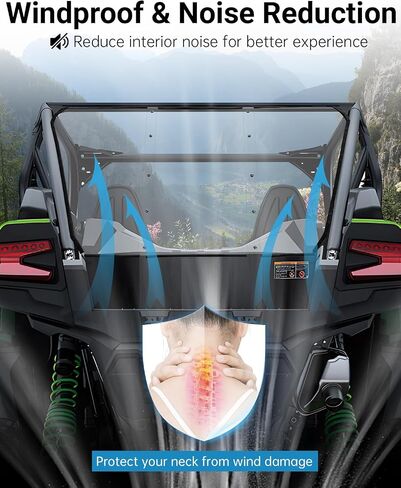 الزجاج الأمامي الخلفي مناسب لملحقات Kawasaki Teryx KRX 1000 2020-2025، زجاج أمامي كامل مقاوم للخدش وشديد التحمل من البوليستر، نافذة خلفية مقاومة للغبار والرياح لتقليل الضوضاء in Kuwait